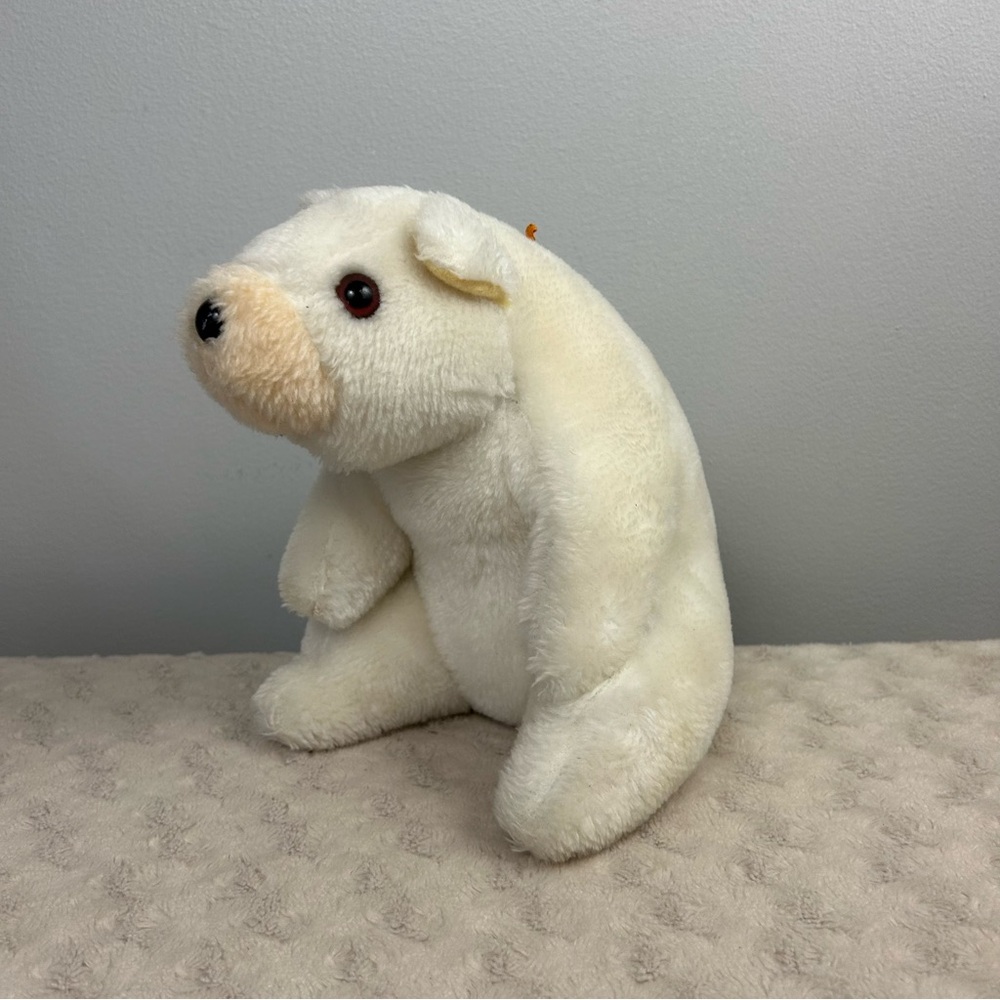 BJ Toy Co Polar Bear Plush Stuffed Animal Toy White Cream Sitting Seated Vintage